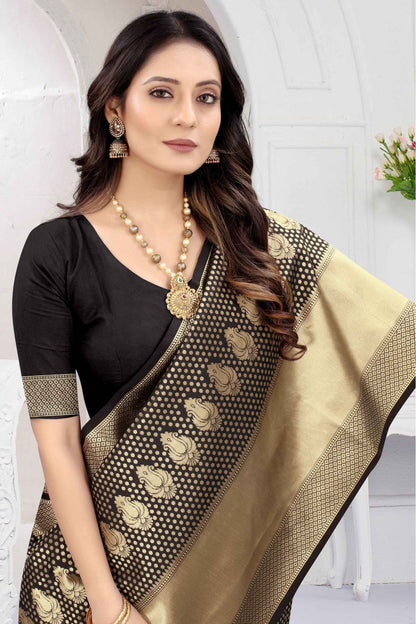 Black Colour Banarasi Art Silk Woven Saree