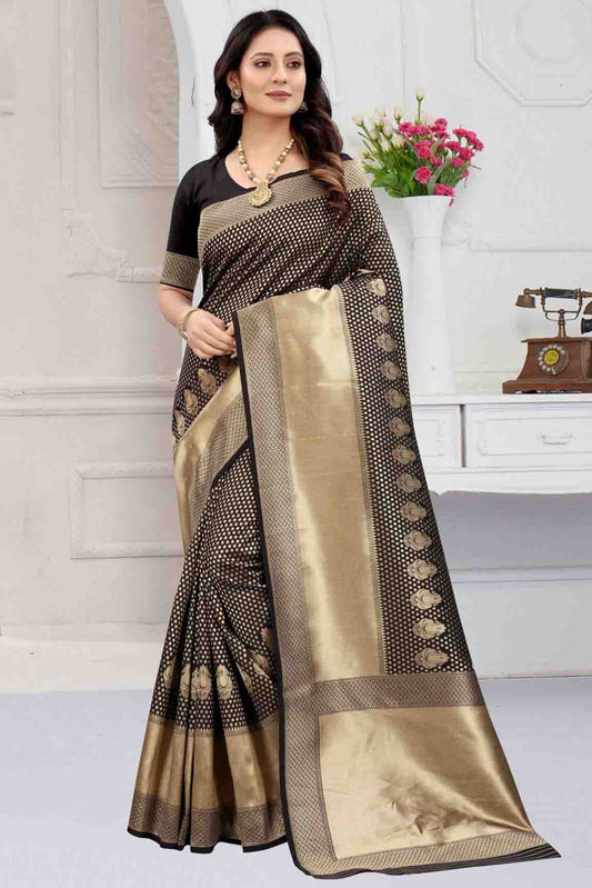 Black Colour Banarasi Art Silk Woven Saree