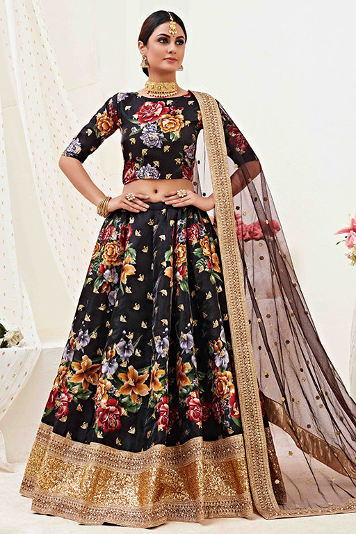 Black Colour Banglori Satin Designer Lehenga Choli