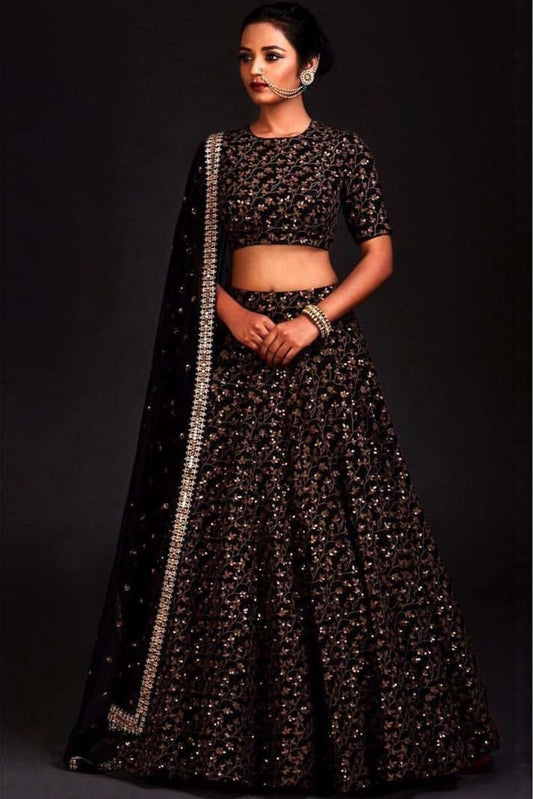 Black Colour Banglori Silk Lehenga Choli