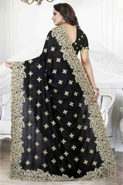 Black Colour Cherry Silk Designer Saree