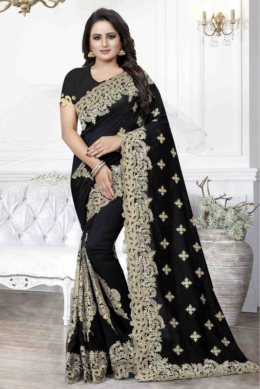 Black Colour Cherry Silk Designer Saree