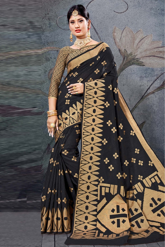 Black Colour Cotton Handloom Woven Saree VSSD1100148