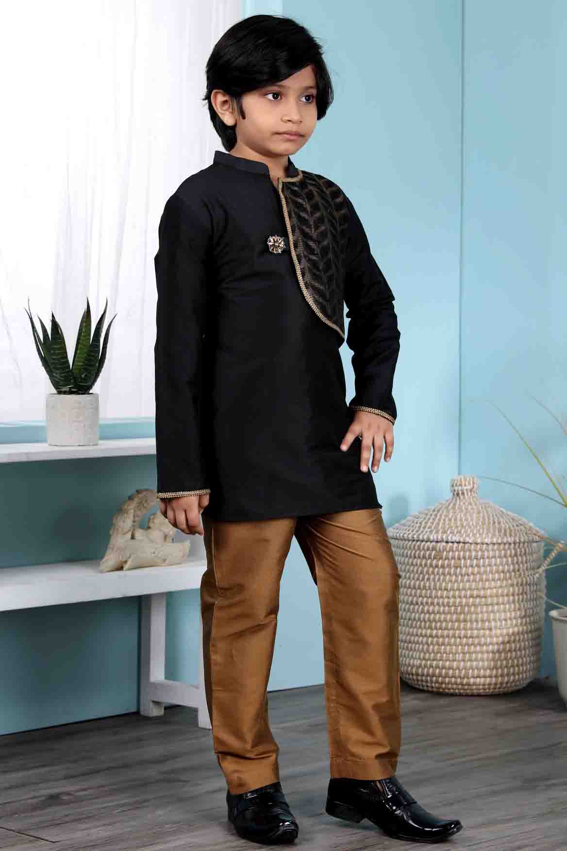 Black Colour Cotton Silk Kurta Pajama VSBW1070074