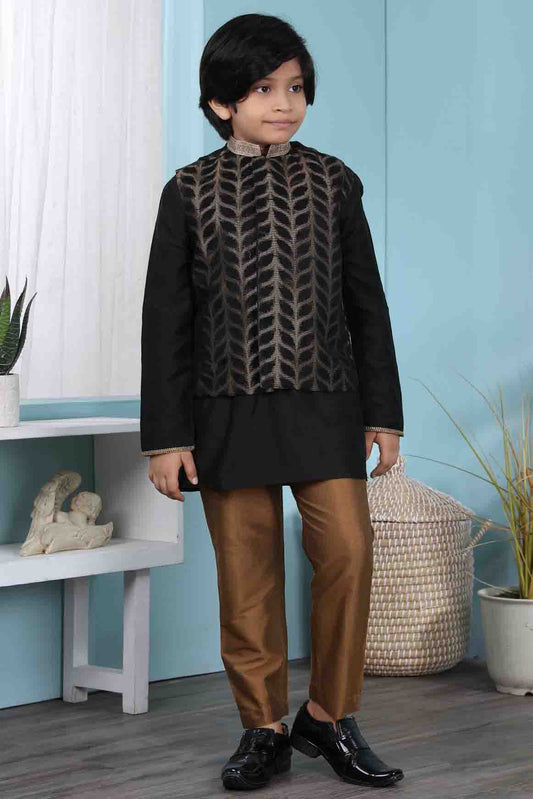 Black Colour Cotton Silk Kurta Pajama With Jacket VSBW1070105