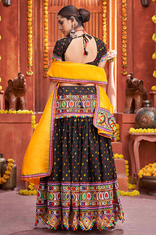 Black Colour Cotton Silk Navratri Lehenga Choli