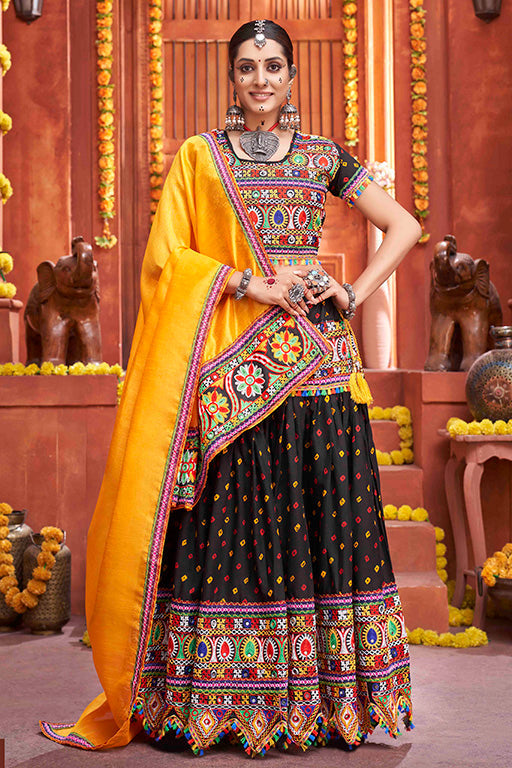 Black Colour Cotton Silk Navratri Lehenga Choli