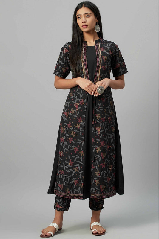 Black Colour Crepe Foil Print Kurti