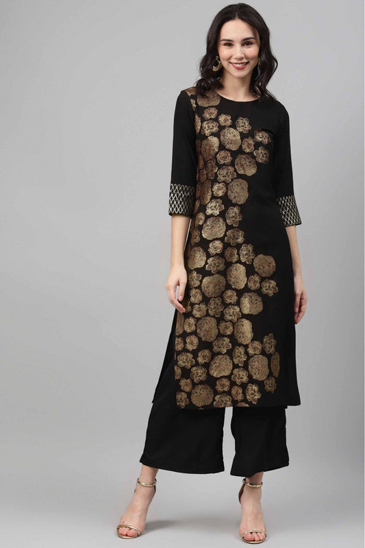 Black Colour Crepe Foil Print Kurti