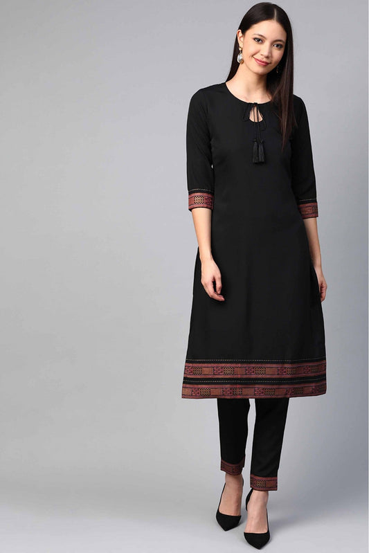 Black Colour Crepe Solid Kurta With Pant