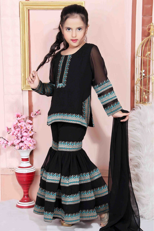 Black Colour Faux Georgette Party Wear Sharara Suit