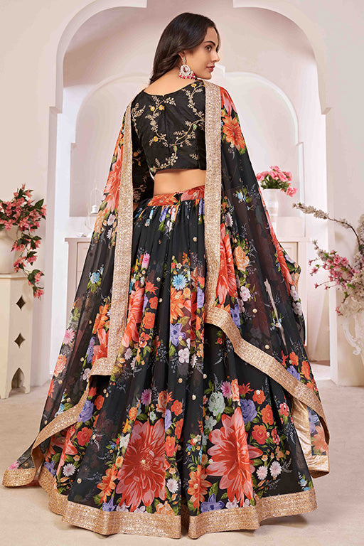 Black Colour Georgette Designer Lehenga Choli