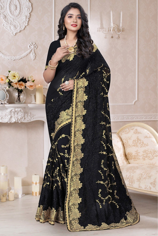 Black Colour Georgette Designer Saree