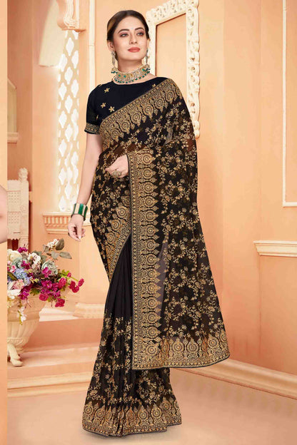 Black Colour Georgette Designer Saree