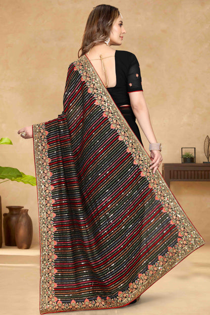 Black Colour Georgette Designer Saree