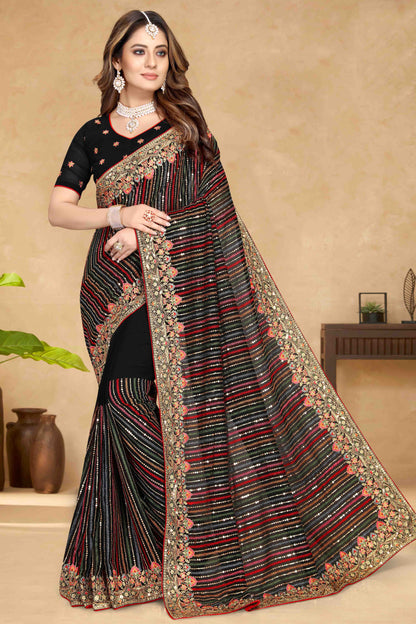 Black Colour Georgette Designer Saree