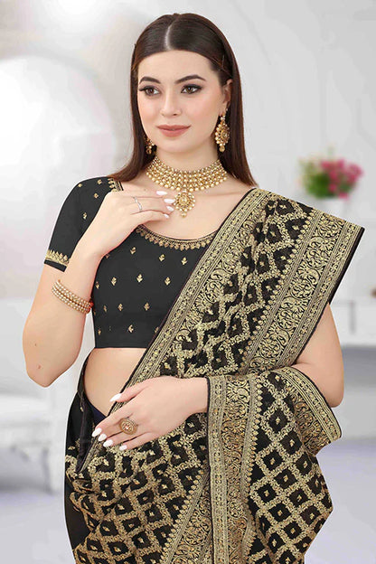 Black Colour Georgette Designer Saree