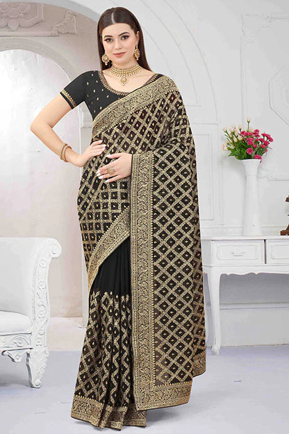 Black Colour Georgette Designer Saree