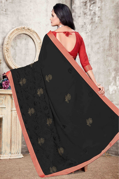 Black Colour Georgette Designer Saree