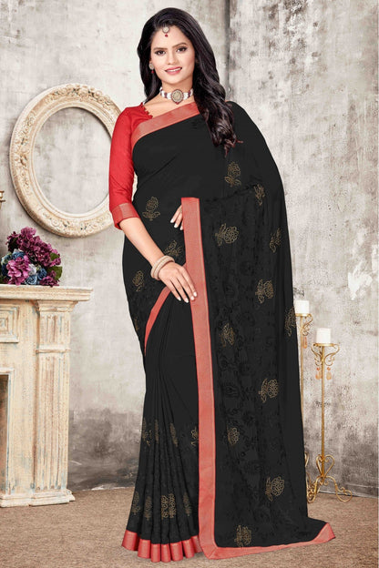 Black Colour Georgette Designer Saree