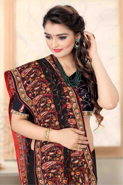 Black Colour Georgette Designer Saree