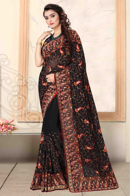 Black Colour Georgette Designer Saree