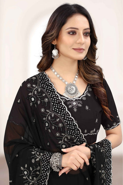 Black Colour Georgette Designer Saree