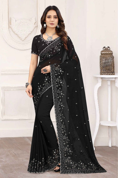 Black Colour Georgette Designer Saree