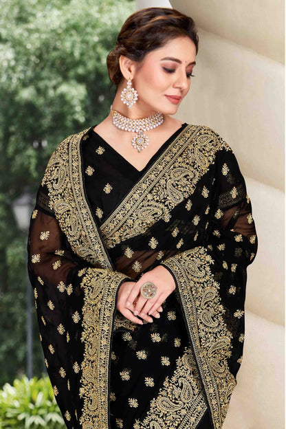 Black Colour Georgette Designer Saree