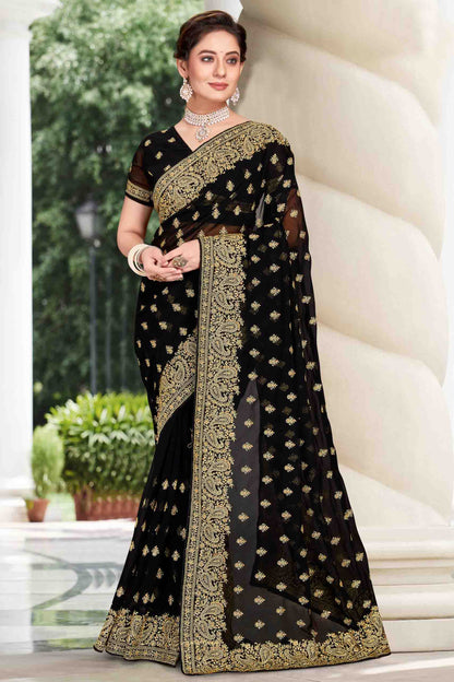 Black Colour Georgette Designer Saree