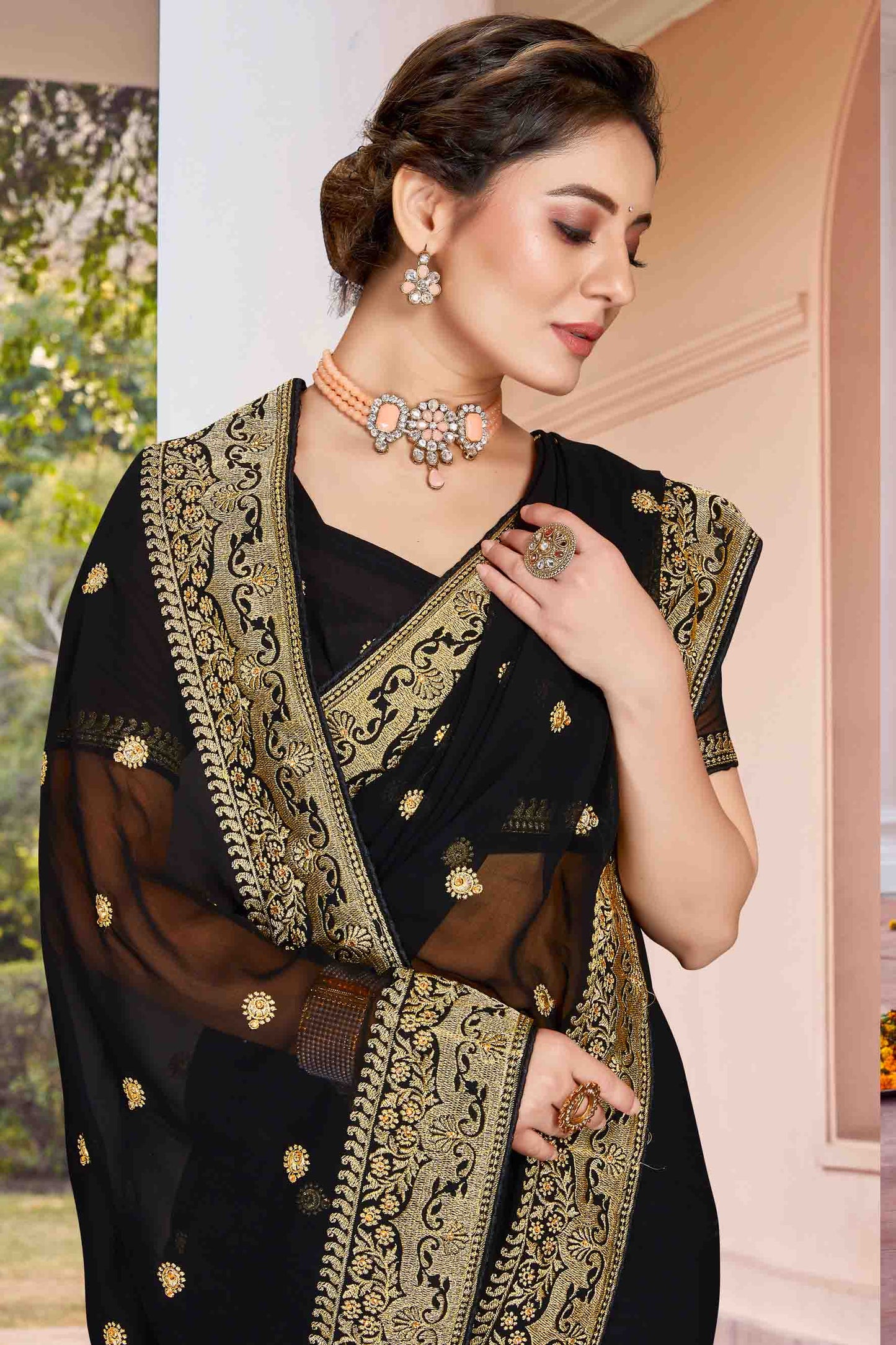 Black Colour Georgette Designer Saree