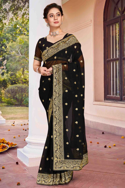 Black Colour Georgette Designer Saree