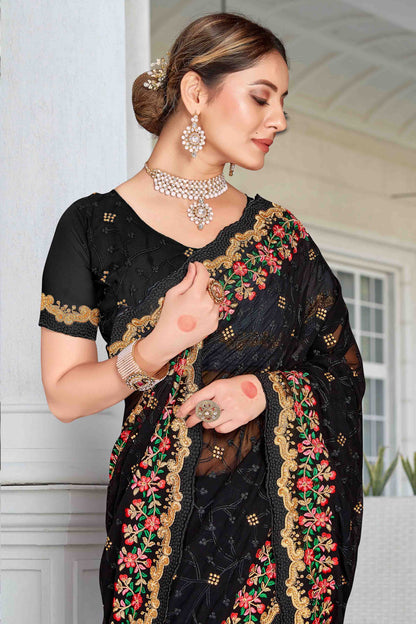 Black Colour Georgette Designer Saree