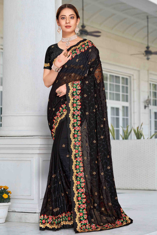 Black Colour Georgette Designer Saree