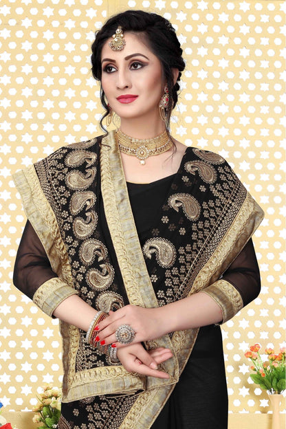 Black Colour Georgette Embroidered Saree