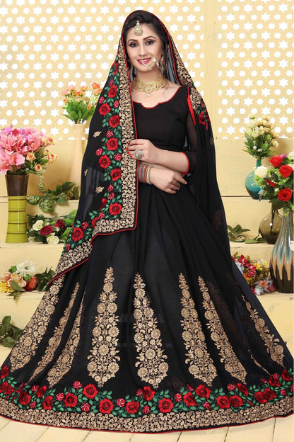 Black Colour Georgette Embroidered Saree