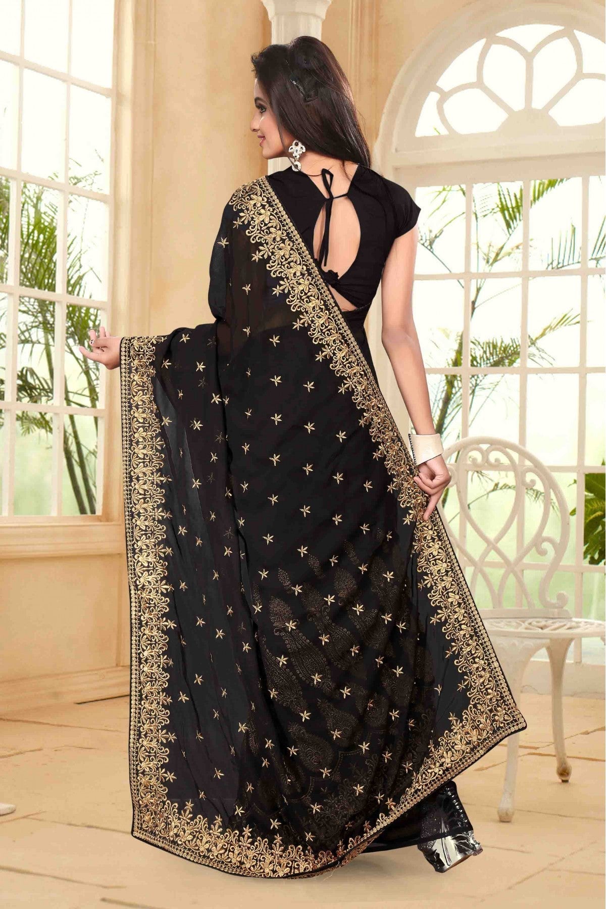 Black Colour Georgette Party Wear Saree