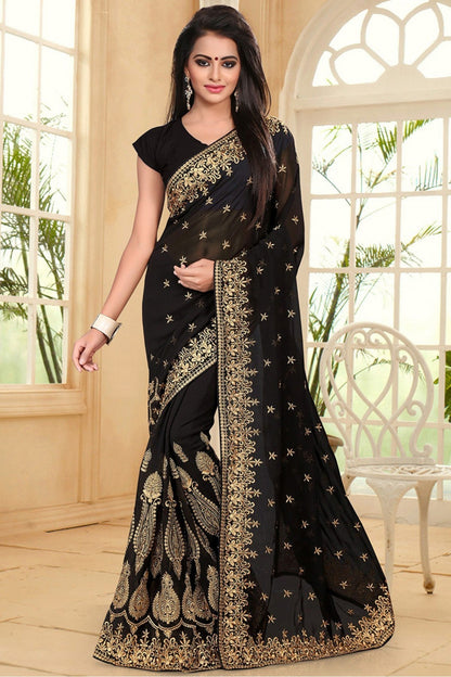 Black Colour Georgette Party Wear Saree