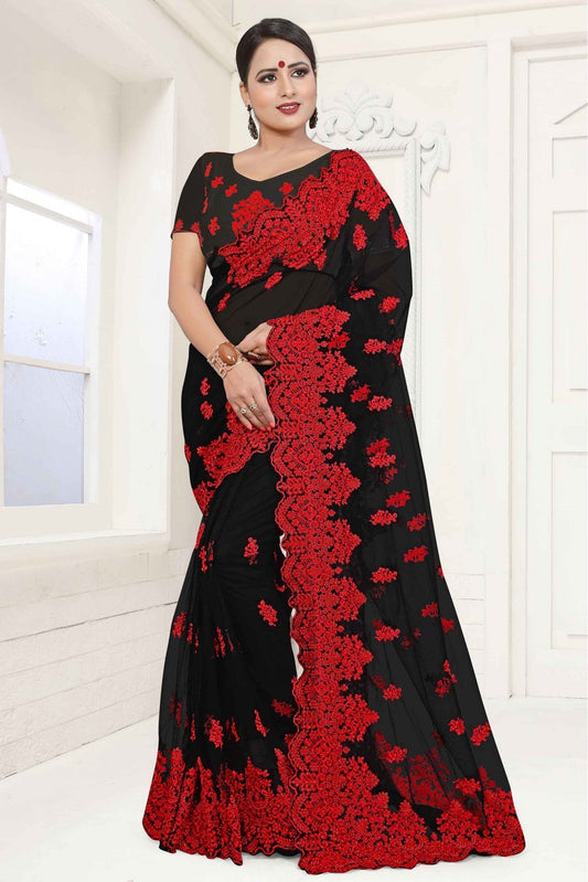 Black Colour Net Designer Saree