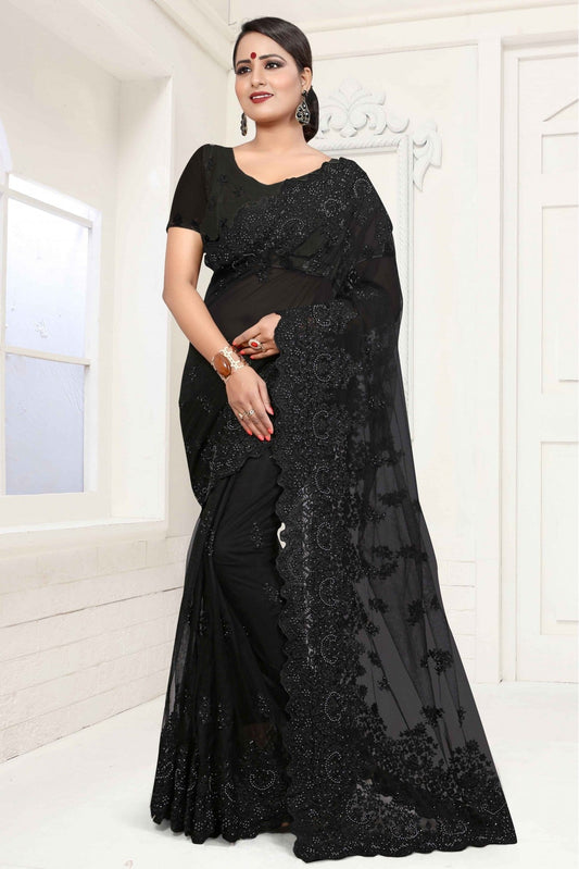 Black Colour Net Designer Saree