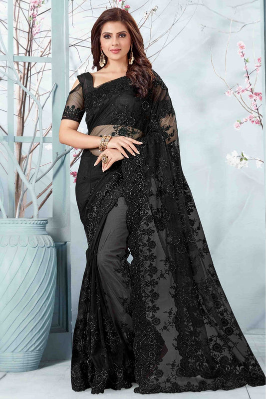 Black Colour Net Designer Saree