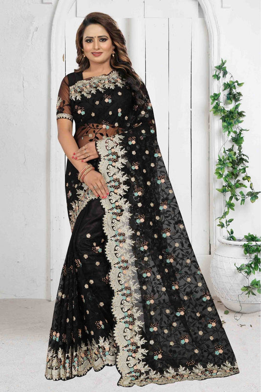 Black Colour Net Designer Saree