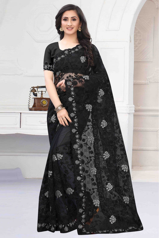 Black Colour Net Designer Saree