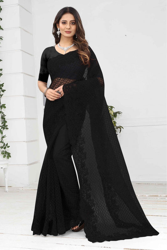 Black Colour Net Designer Saree