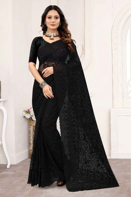 Black Colour Net Designer Saree