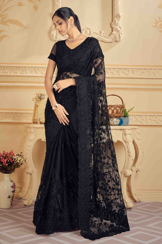 Black Colour Net Designer Saree