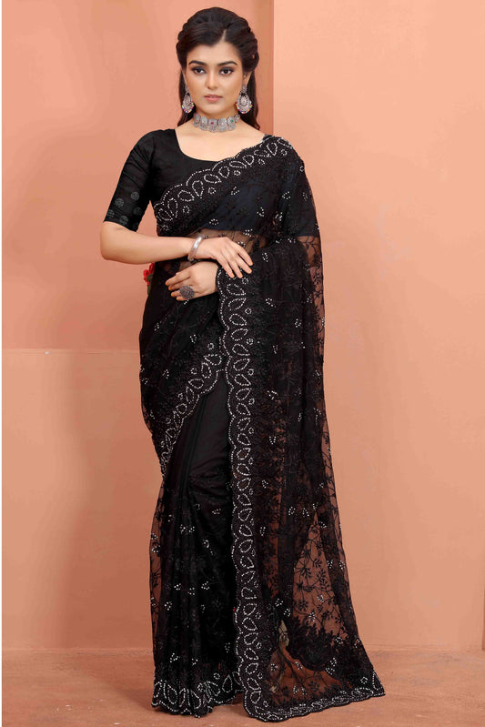 Black Colour Net Designer Saree