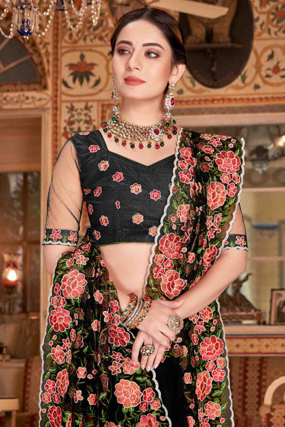 Black Colour Net Designer Saree