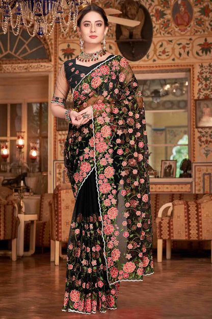 Black Colour Net Designer Saree