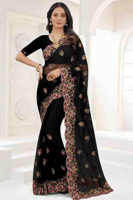 Black Colour Net Designer Saree